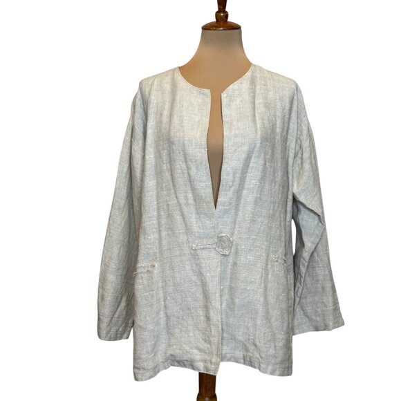 Vintage Tamiko Linen Overcoat Tunic Jacket Stitching Detail Minimilist Lagenlook - Picture 1 of 14